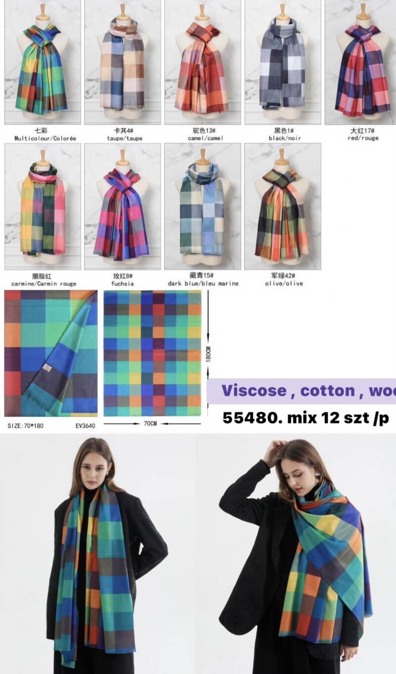 Szaliki damskie Roz Standard, Mix Kolor Paczka 12 szt 1